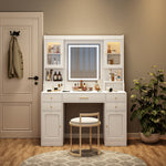Load image into Gallery viewer, Large Vanity Table Set Makeup Vanity Table with Mirror 6 Drawers
