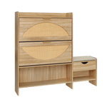 Load image into Gallery viewer, Stylish Rattan Shoe Storage Cabinet with Flip Drawers and Bench
