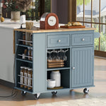 Load image into Gallery viewer, Grey Blue Rubber Wood Kitchen Island with Drop Leaf Power Outlet Adjustable Storage
