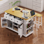 Load image into Gallery viewer, 53&#39;&#39; Large White Kitchen Island with Drop Leaf &amp; Power Outlet
