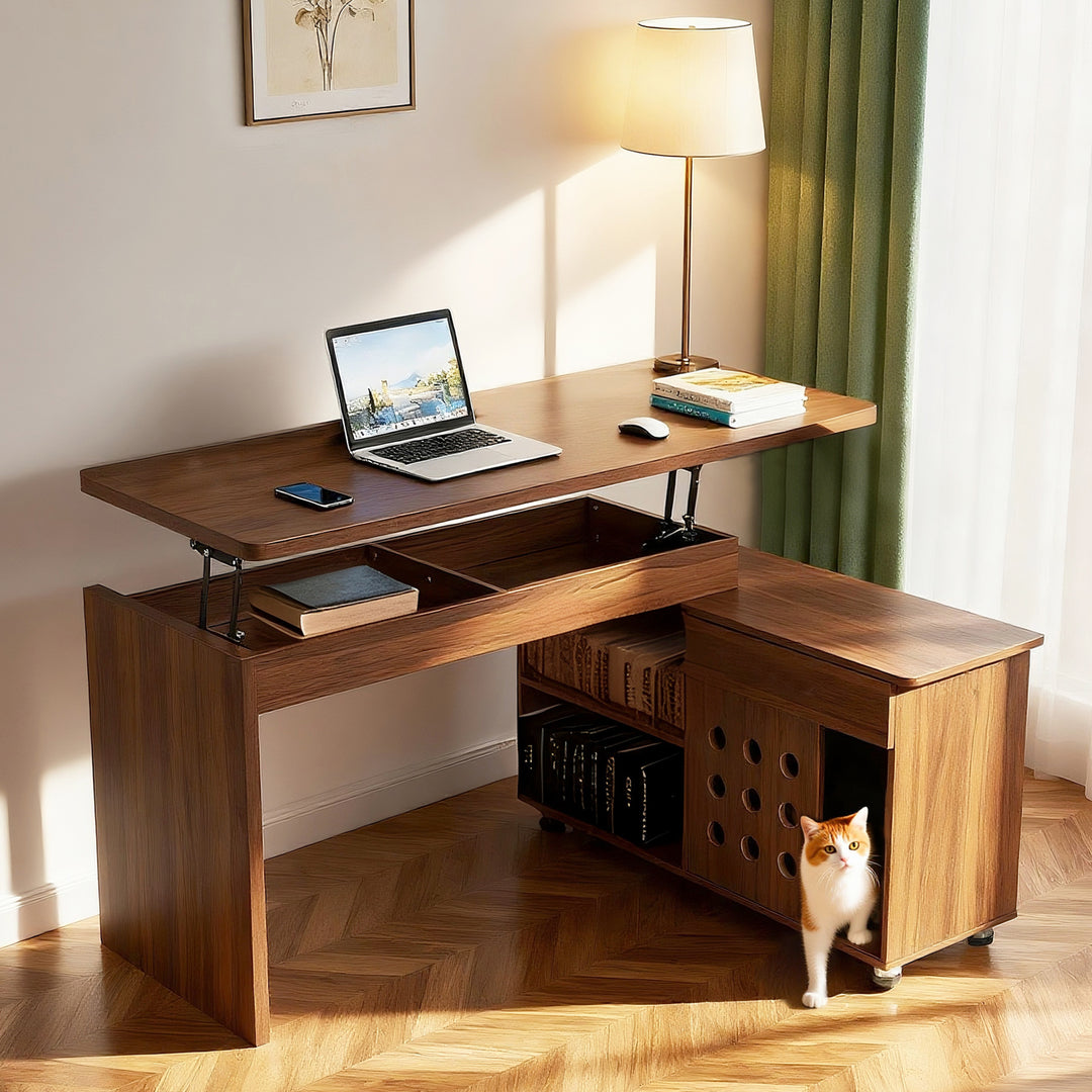 55.1'' L Height Adjustable Home Office L-Shaped Executive Desk with Drawers & Cabinet