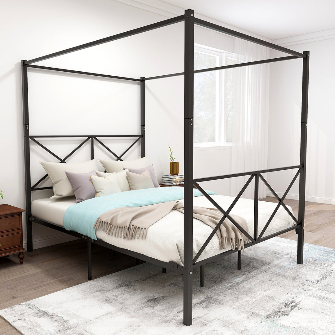Platform Black Bed Frame Queen with X Shaped Frame Queen