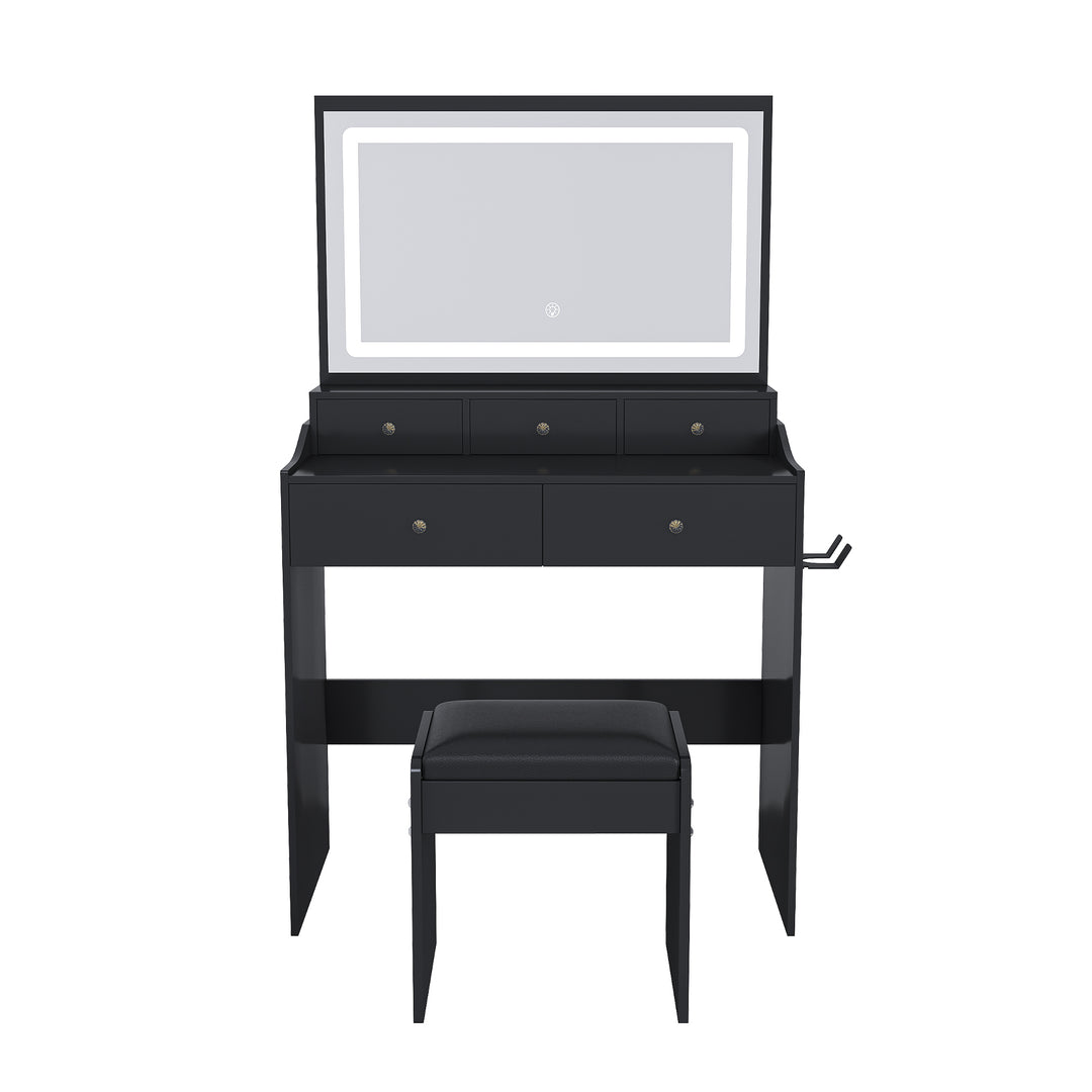 Modern Black Makeup Vanity Set with Power Outlet
