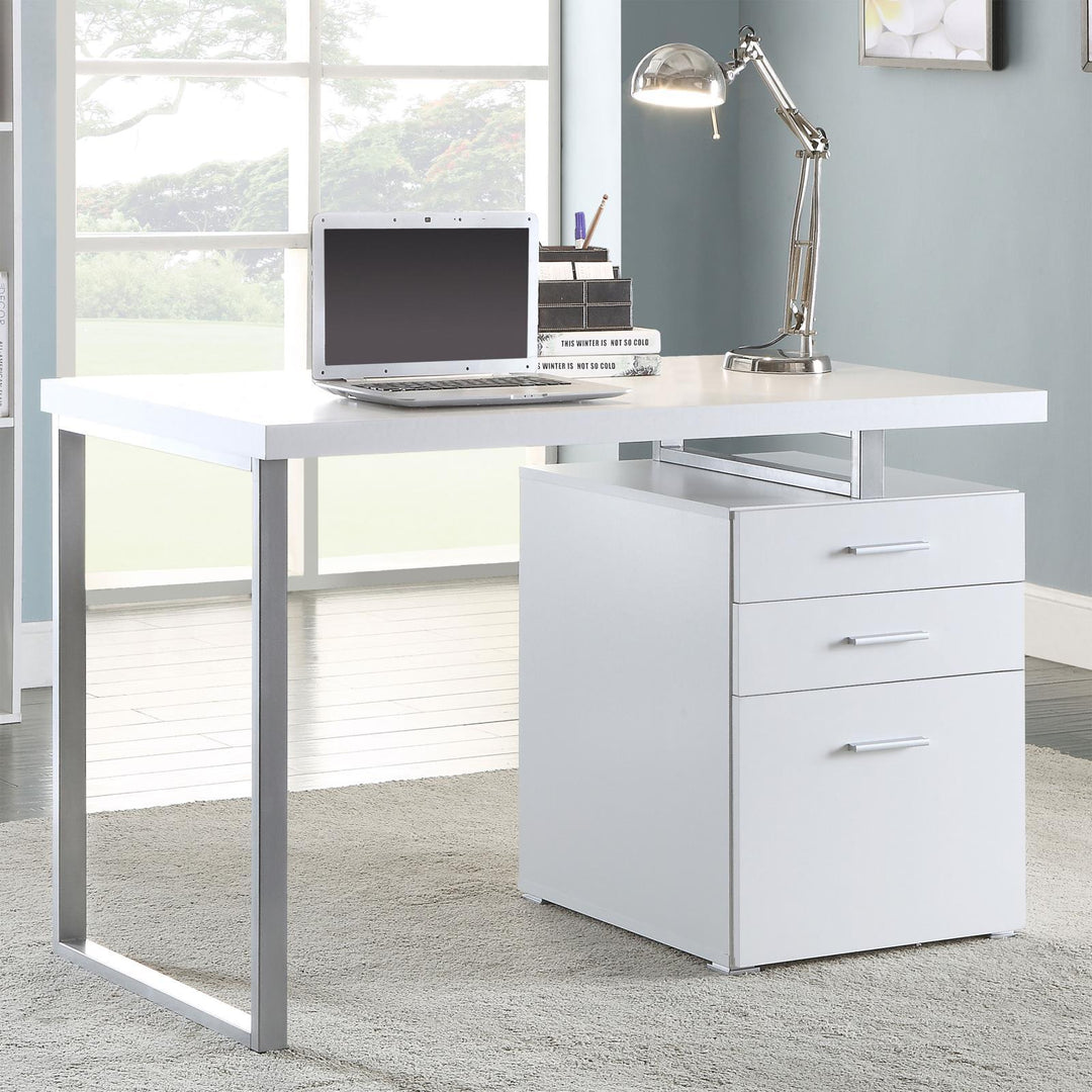 Modern White 3-drawer Reversible Office Desk