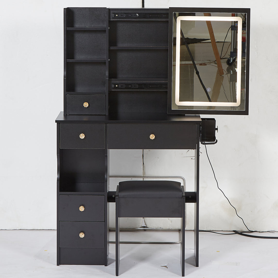 29.2' Small Size Left Drawer Desktop Vanity Table With Cushioned Stool