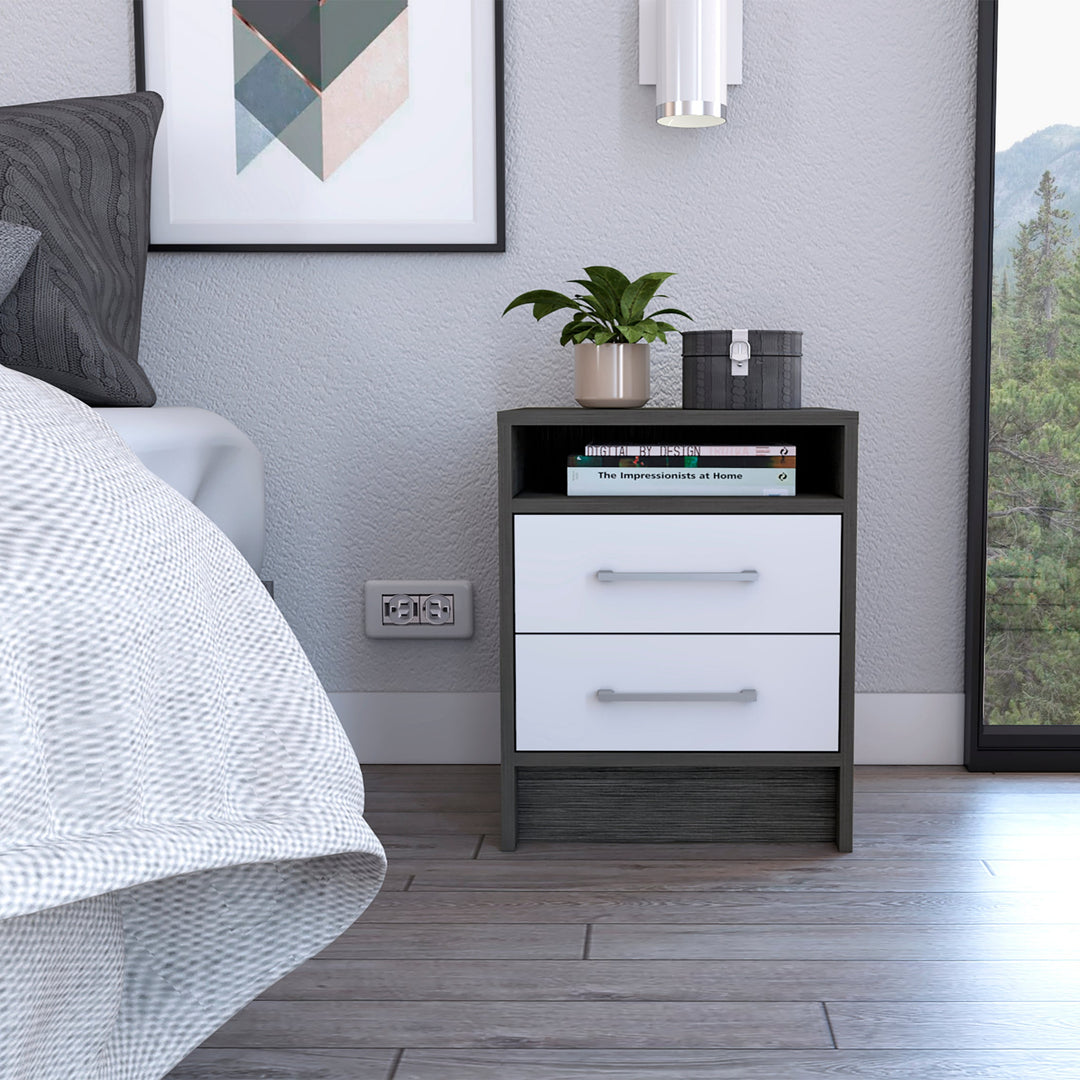 Modern 19.9' High Nightstand with Two Drawers Concealed Shelf