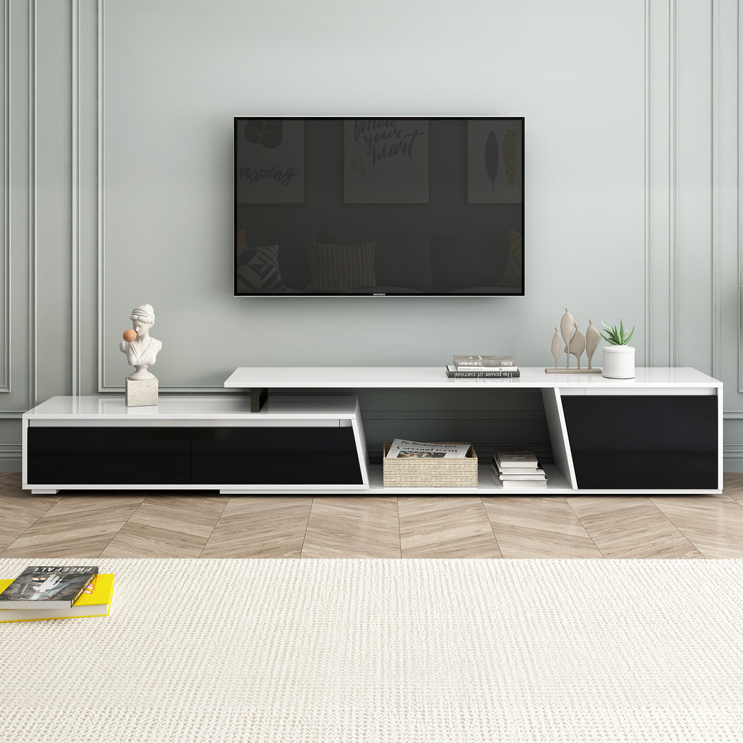 Modern Minimalist Rectangle Extendable TV Stand with 2 Drawers and 1 Cabinet