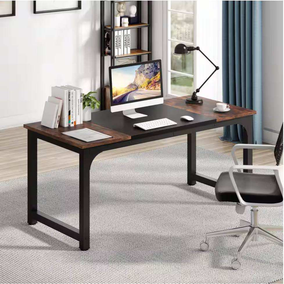 70.8'  Rustic Vintage Gray & Black Executive Office Desk
