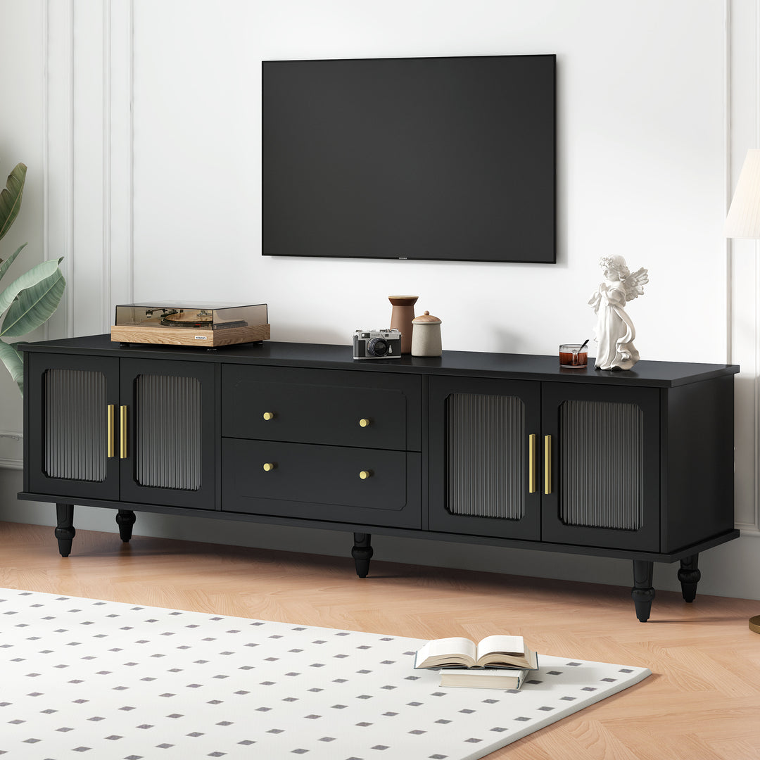 Retro Design TV Stand with Fluted Glass Doors for TVs Up to 78''