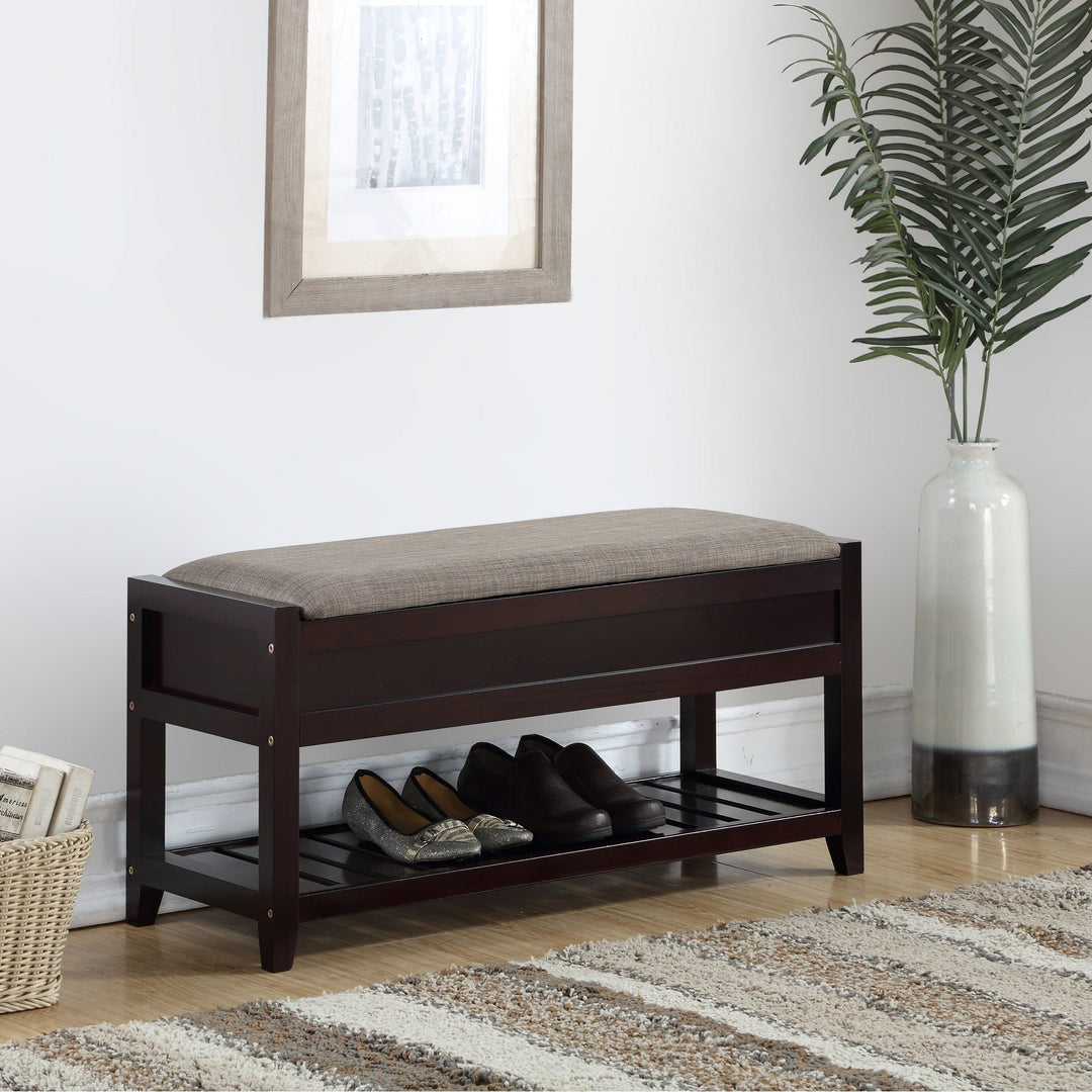 Gray Fabric Storage Shoe Bench With Lift-Up Seat Cushion