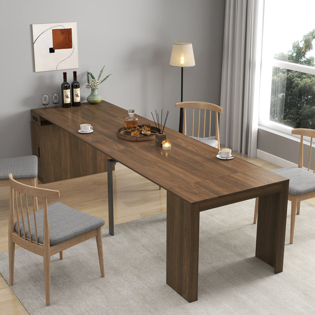 Modern Multifunctional Extendable Walnut Dining Table with Outlet