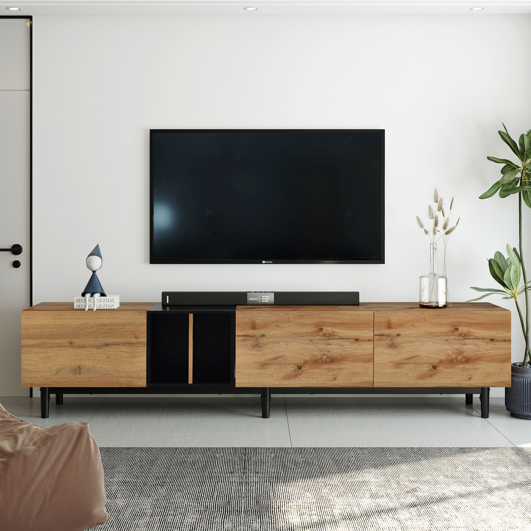 Modern Media Console Table TV Stand for 80'' TV with 3 Doors