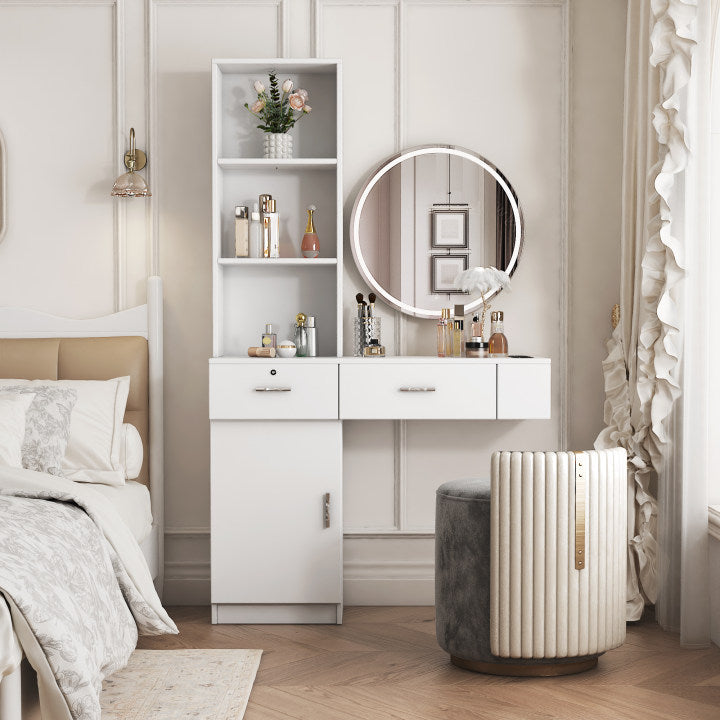 White Modern Simple Multi-Layer Storage Makeup Vanity Table