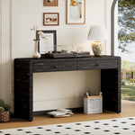 Load image into Gallery viewer, Farmhouse Rustic Curved Black Console Table with Storage 2 Drawers
