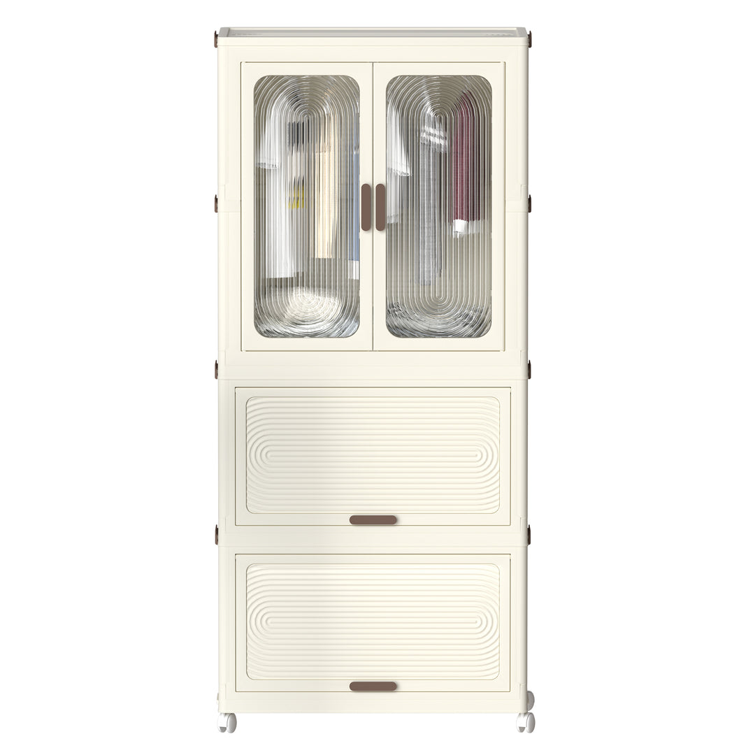 Portable Wardrobe Closet Storage Organizer with Magnetic Doors and Hanging Rod