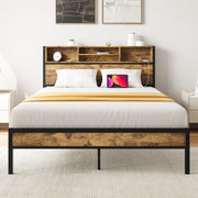 Full Size Metal Platform Bed Frame with Storage Headboard