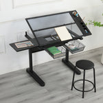 Load image into Gallery viewer, Hand Crank Adjustable Drafting Table Drawing Desk With 2 Metal Drawers &amp; Stool

