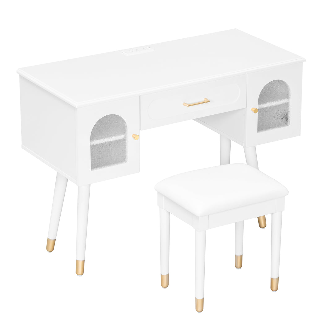 Modern Elegant White Vanity Makeup Table & Chair Set