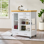 Load image into Gallery viewer, Rolling White Kitchen Island Cart on Wheels with Drawers Walnut Wood Top
