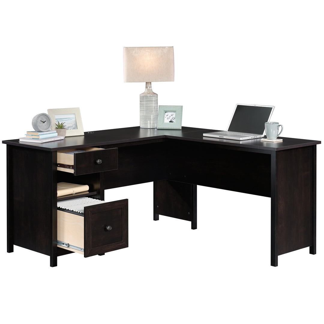 Modern Black Finish L-Shaped Desk With Storage Drawer
