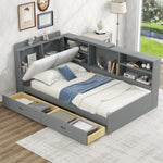 Load image into Gallery viewer, Wood Twin Size Platform Bed With Storage Headboard 2 Drawers And Shelves
