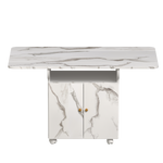 Load image into Gallery viewer, Versatile 47&#39; White Marble MDF Folding Dining Table with Storage Rack &amp; 6 Wheels
