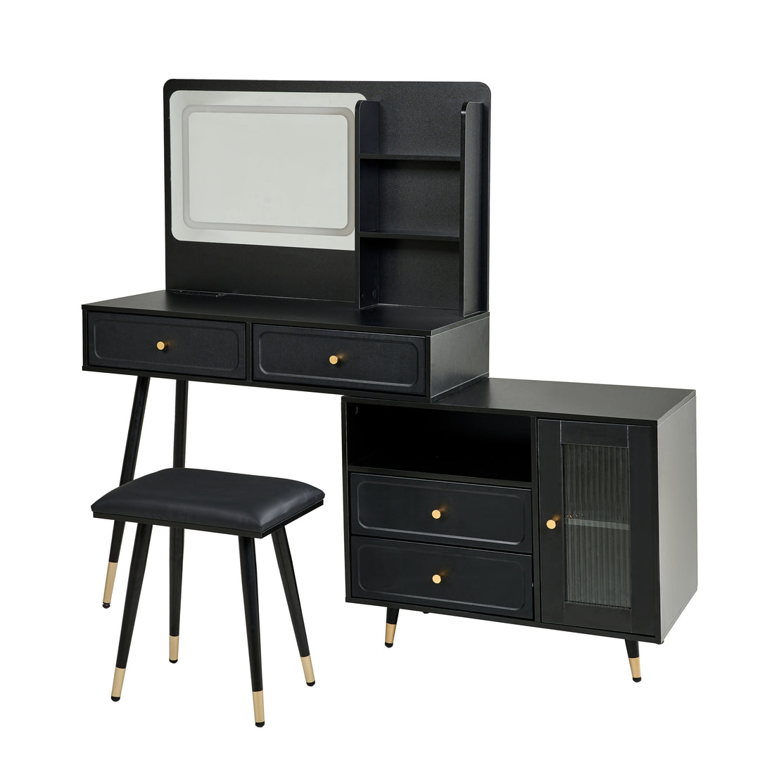 Modern Black Makeup Vanity Desk with Mirror & Lights