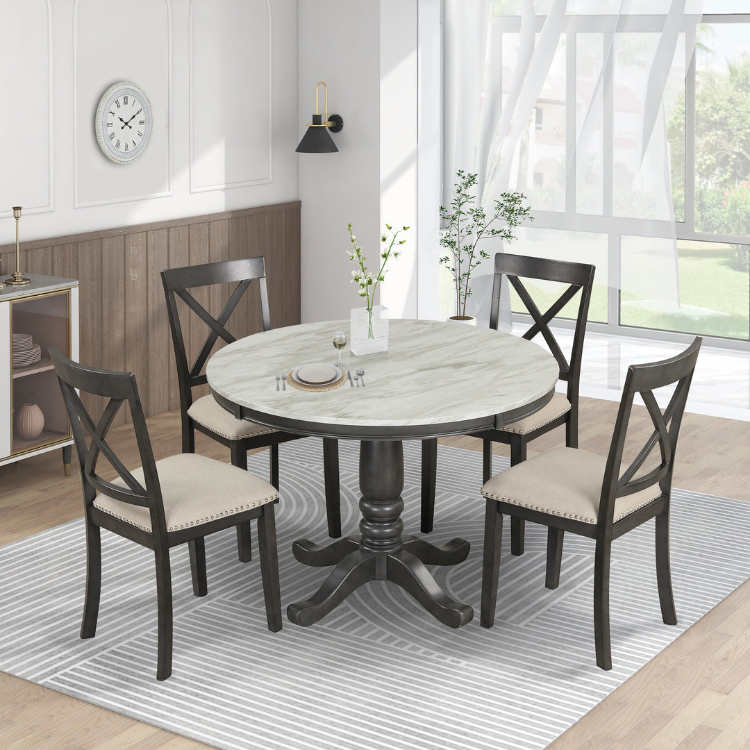 Solid Wood Kitchen Room Gray Dining Table with 4 Chairs