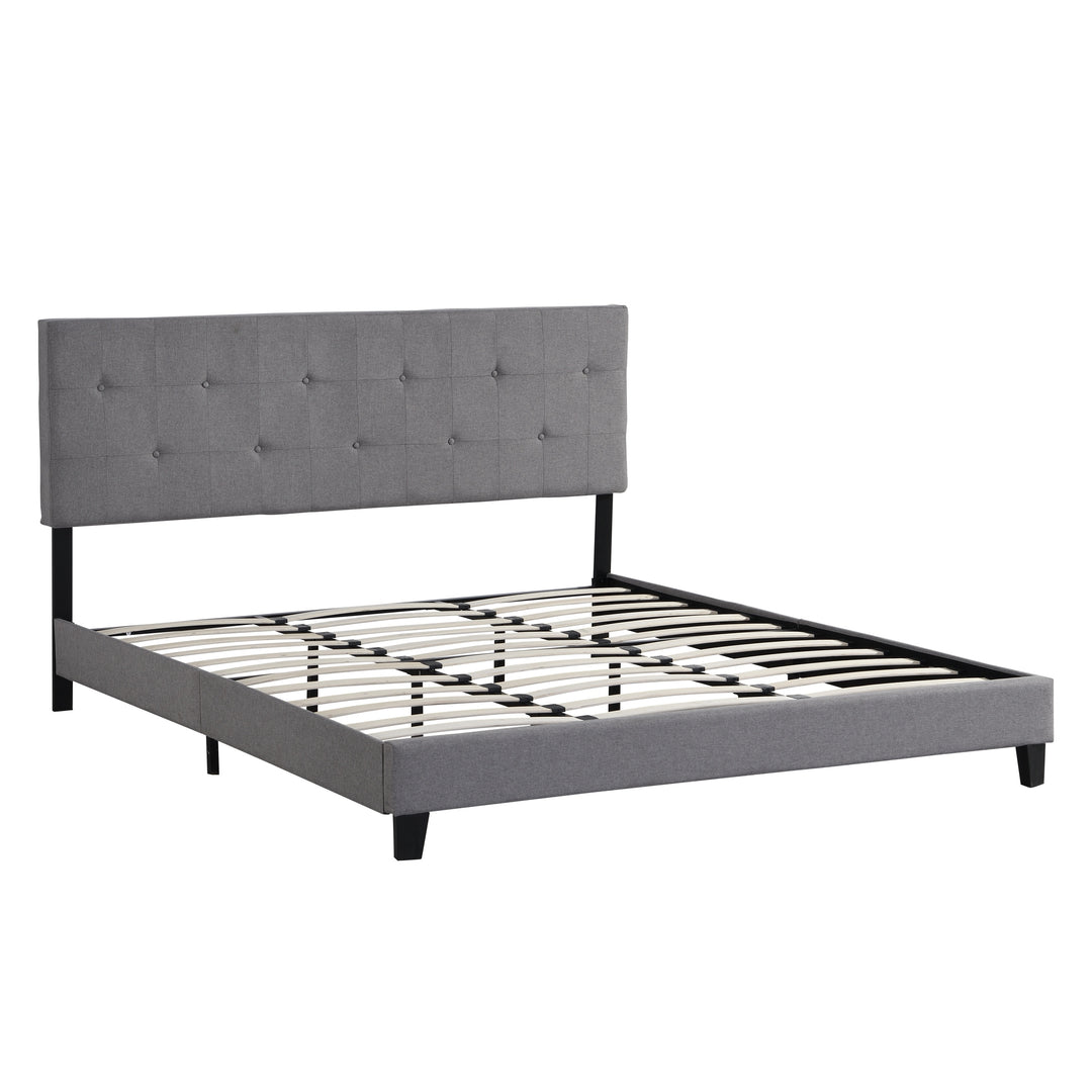 Modern King Size Upholstered Platform Gray Bed Frame