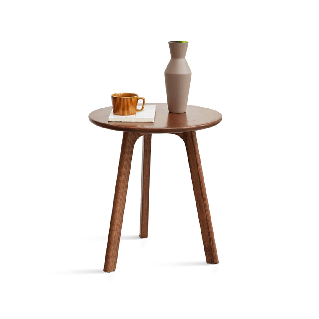Solid Oak Round End Table - Versatile Coffee Table/Night Stand in Walnut Finish