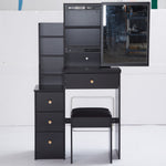 Load image into Gallery viewer, 29.2&#39; Small Space Left Bedside Cabinet Black Vanity Table With Cushioned Stool
