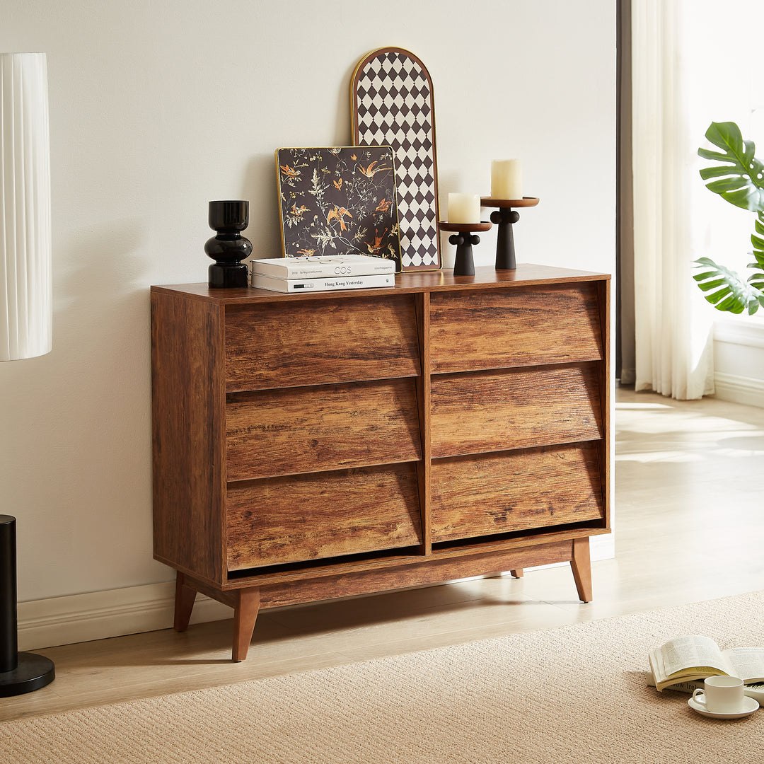 Vintage-style Bevel Design 6 Drawer Double Dresser