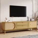 Load image into Gallery viewer, Modern Farmhouse Rattan TV Stand with Solid Wood Legs for TVs up to 75&#39;&#39;
