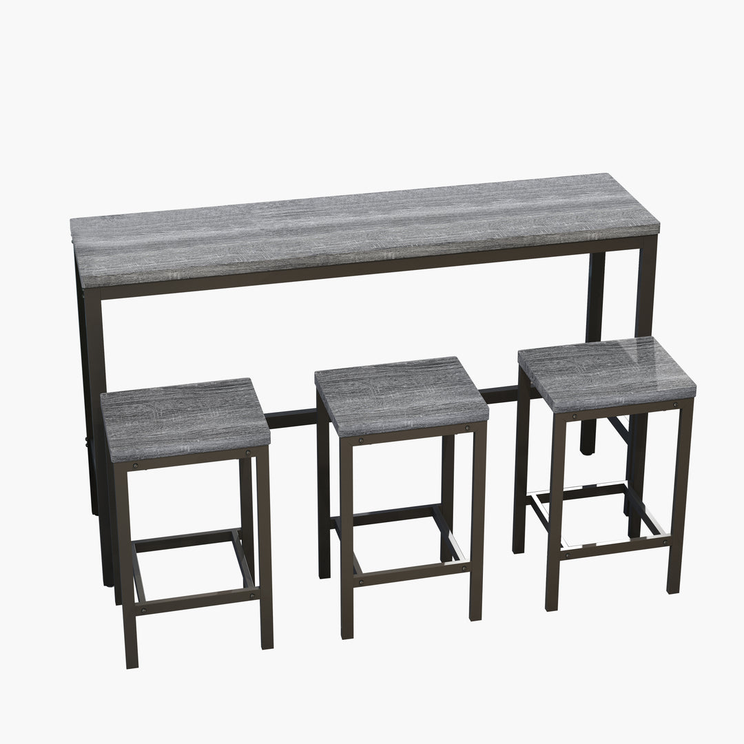 Modern Design Long Gray Dining Table Set with 3 Stools