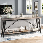 Load image into Gallery viewer, 70.9” Light Gray &amp; Black Industrial Sofa Table - Extra Long Entryway Console
