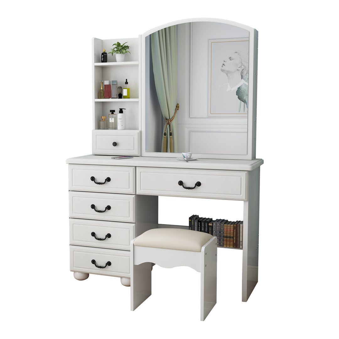 Fashion White Vanity Desk with Mirror and Adjustable Lighting