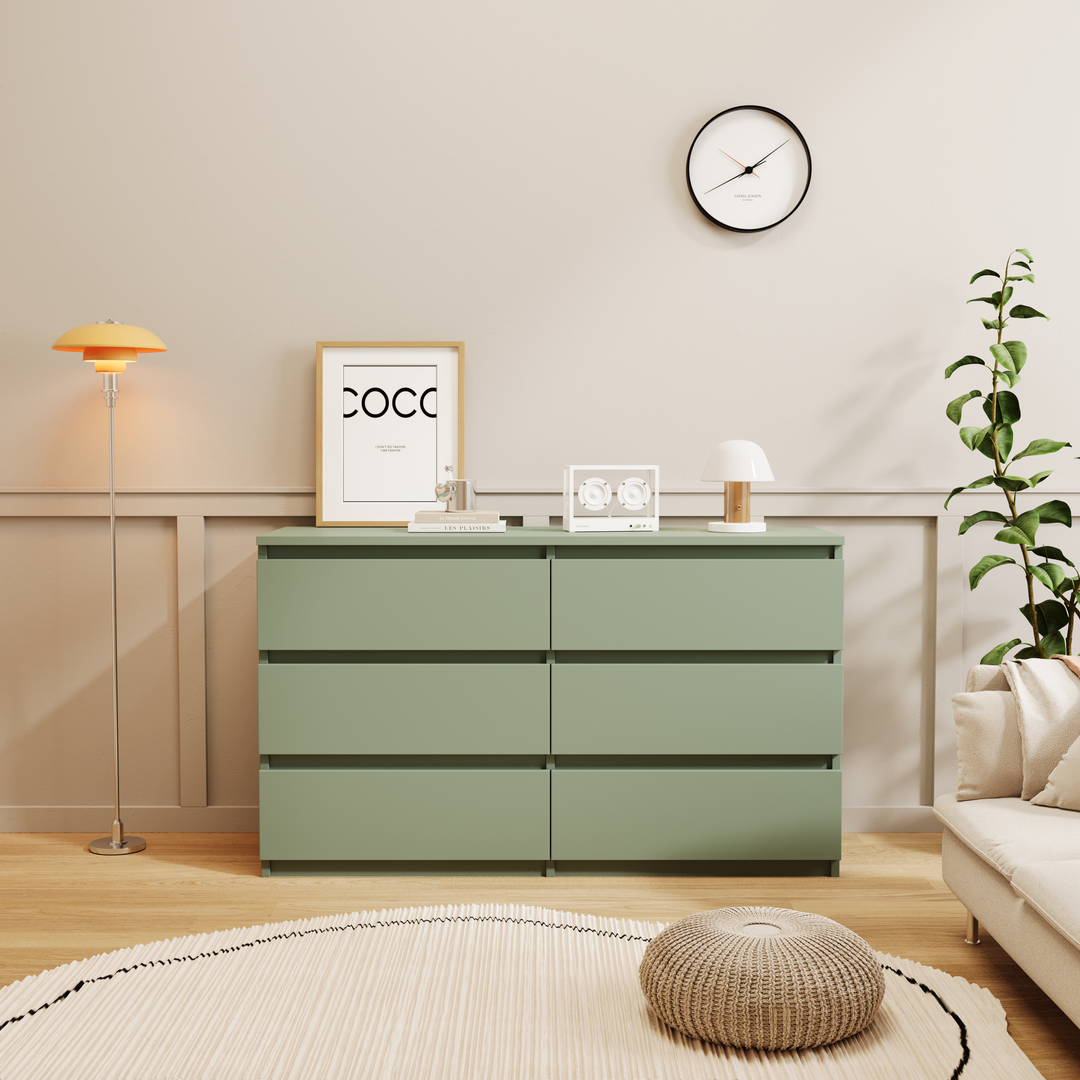 Green Large 6 Drawers Chest Of Drawer Dressers Table