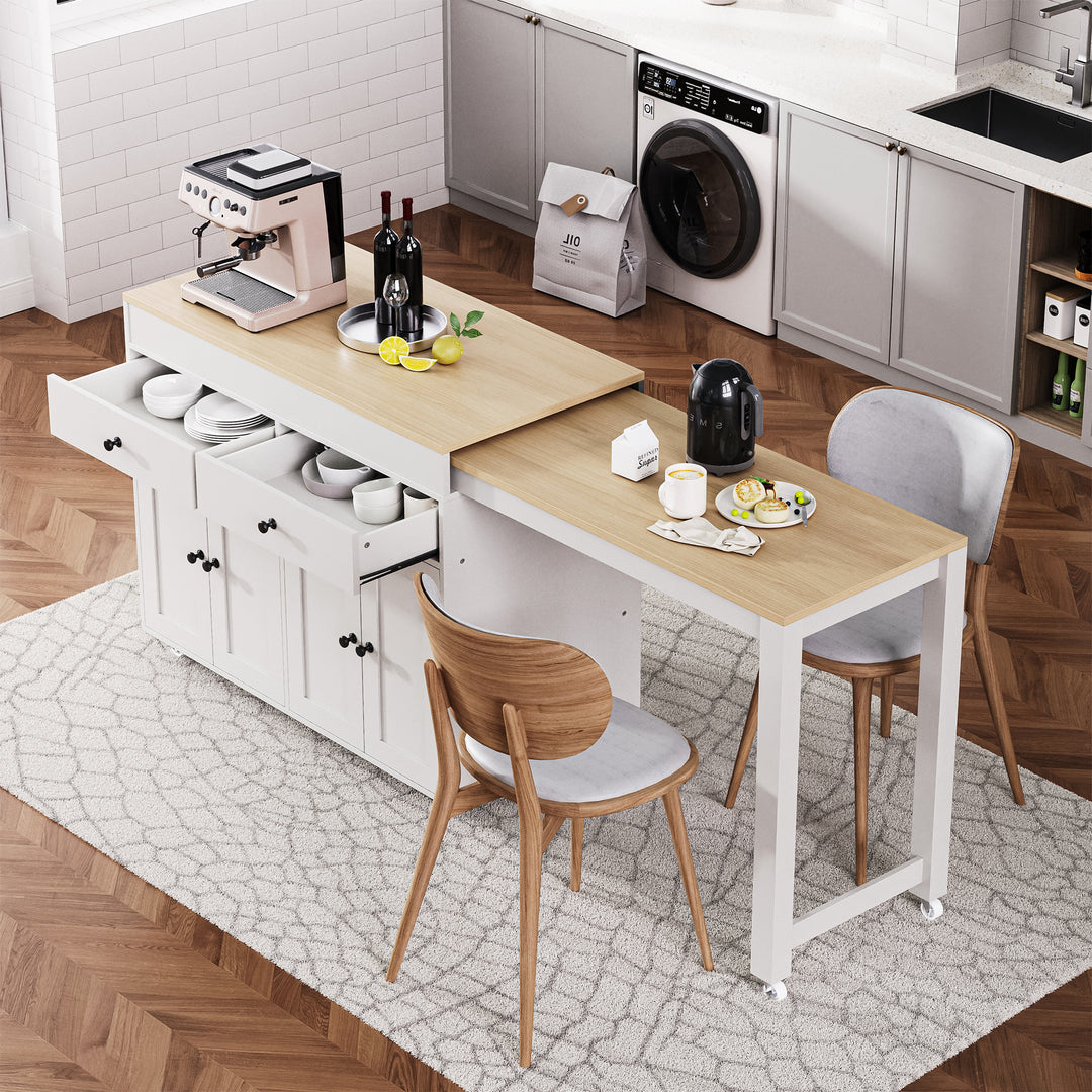 74.5 inch Kitchen Island with Extendable Dining Table