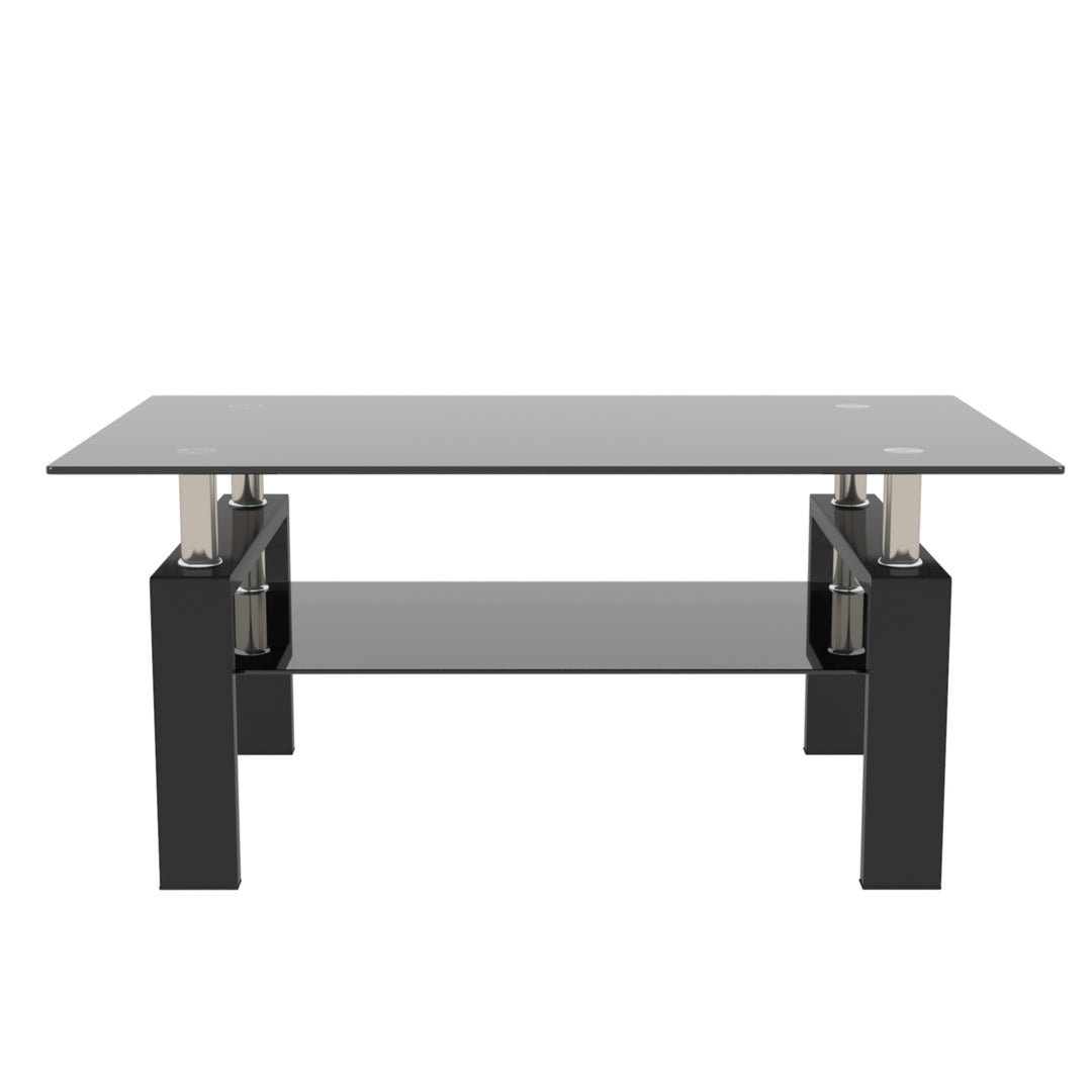Rectangle Black Glass Coffee Table Modern Side Center Table