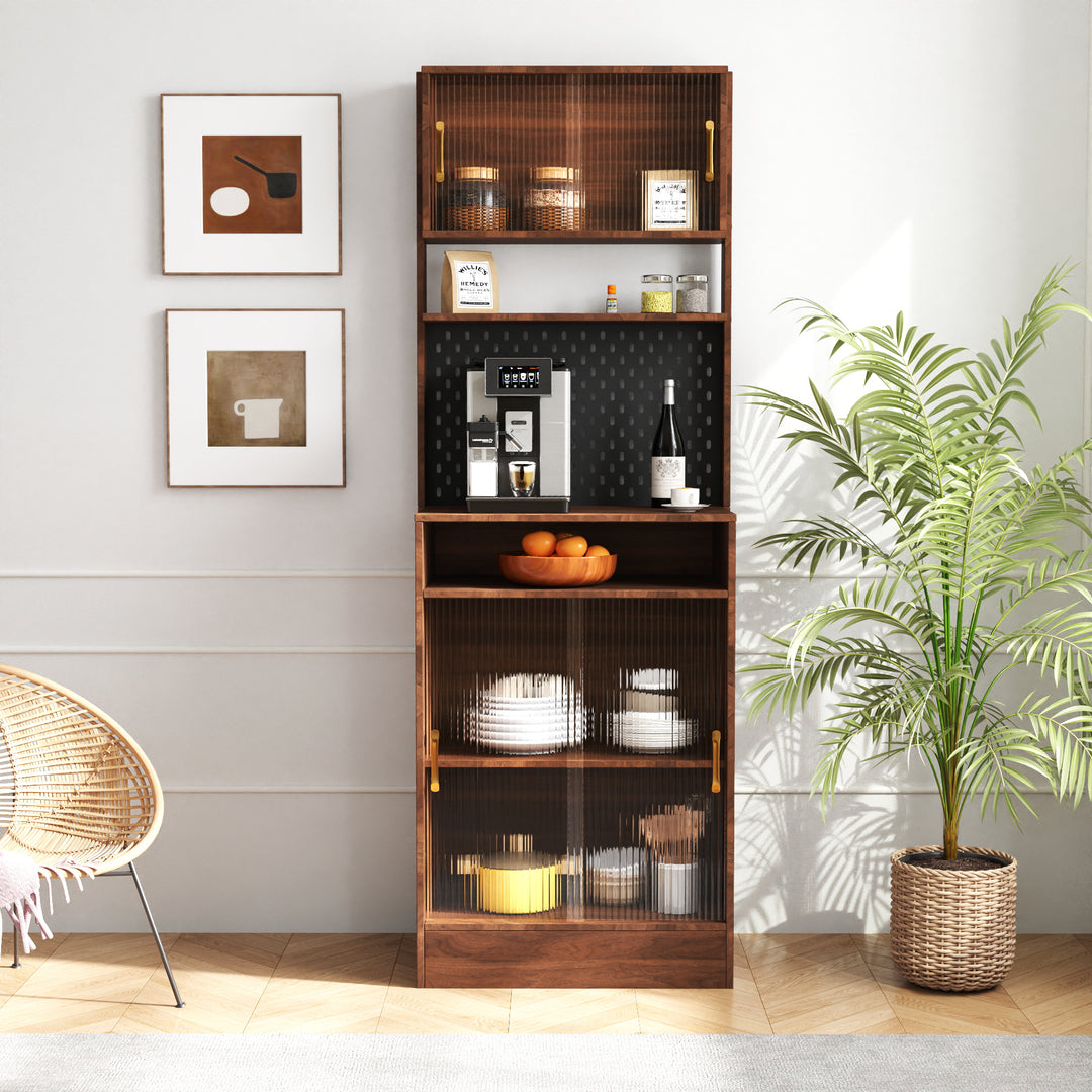 Kitchen Pantry Sideboard with 2 Sliding Striped Glass Doors
