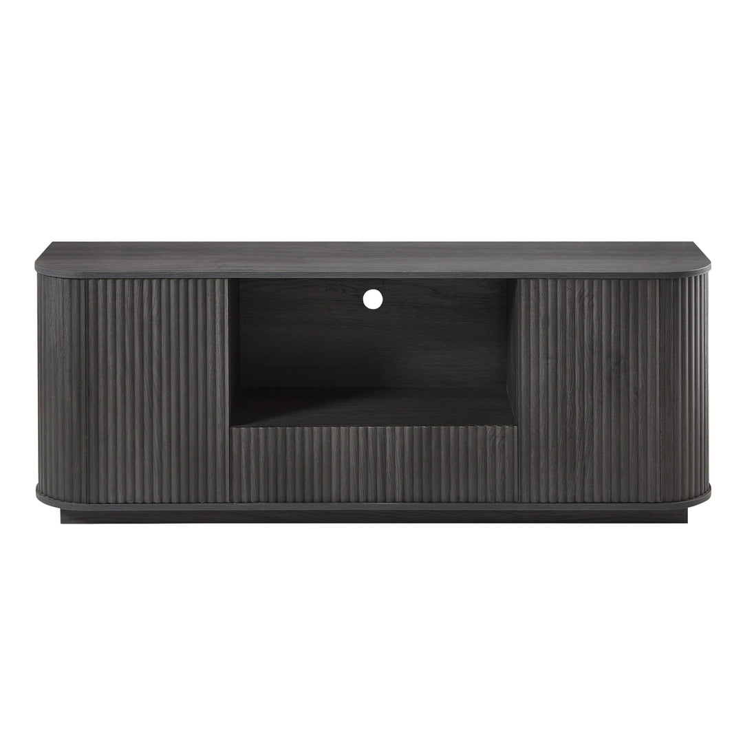 Modern Wavy Black TV Stand Rounded Sideboard with Storage Cabinet