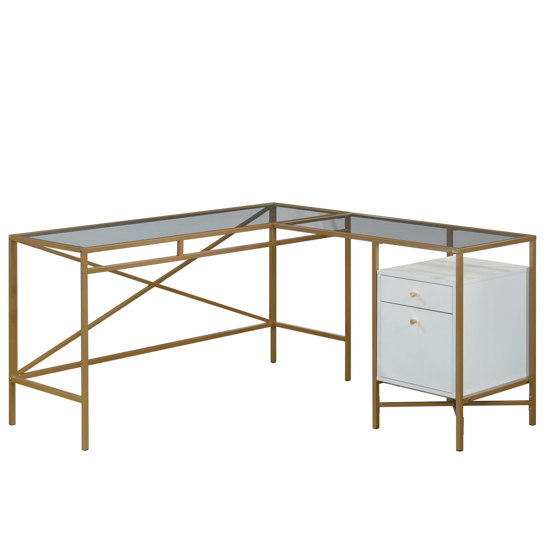 Modern White Finish L-Shaped Computer Desk with Two Drawers