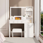 Load image into Gallery viewer, White Makeup Vanities With A Mirror Hair Dryer Rack

