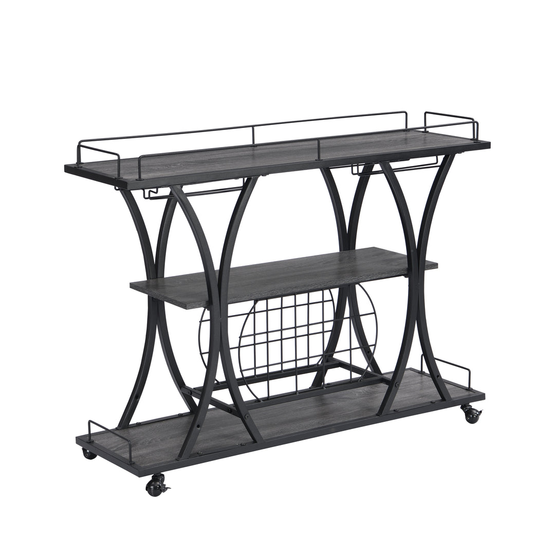 Industrial Style Kitchen Bar Cart 3-Tier Storage Shelves with Wheels