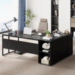 Load image into Gallery viewer, 71&#39; L-Shaped Executive Desk with Storage Cabinet &amp; Shelves
