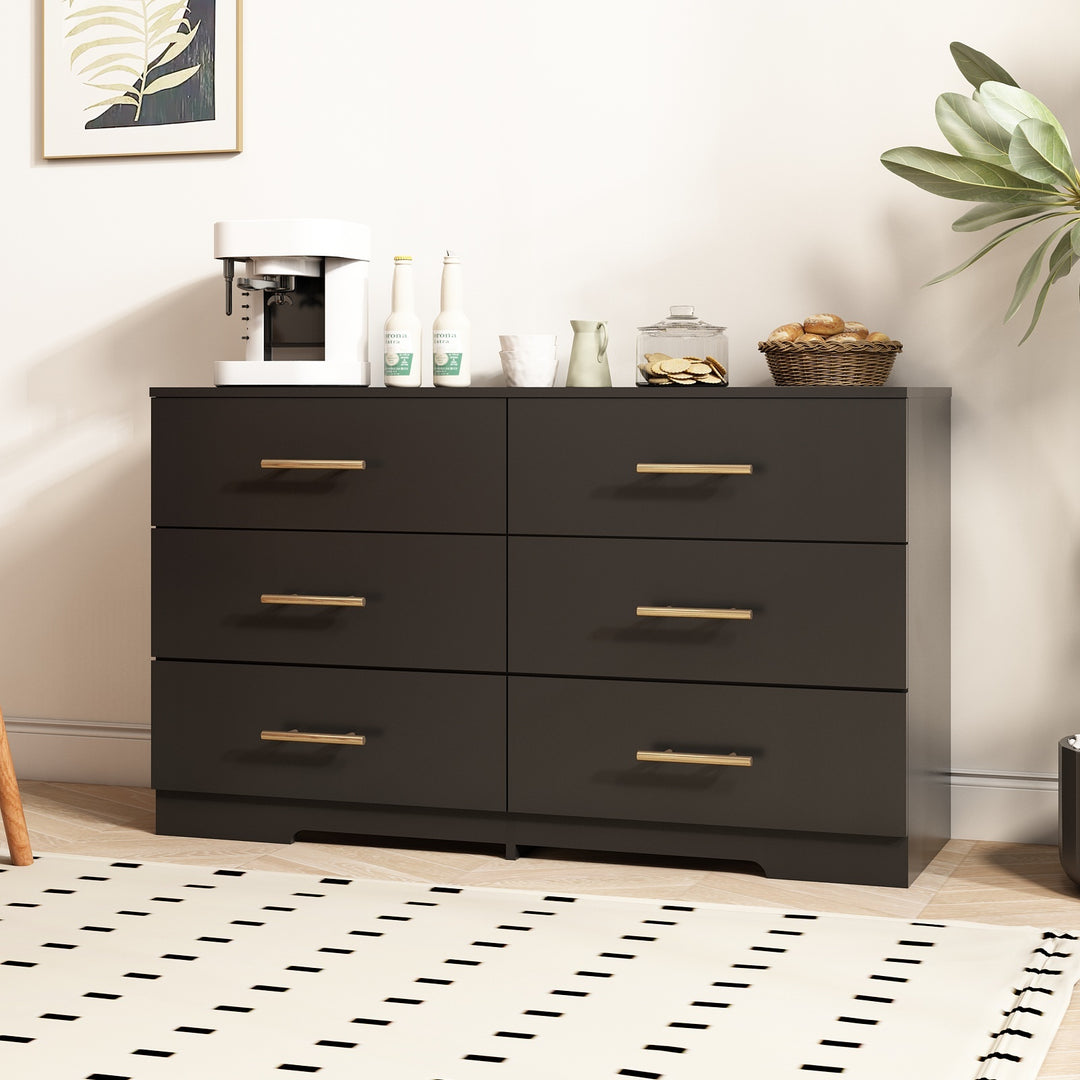Black Large 6 Drawers Chest Of Drawer Dressers Table With Golden Handle