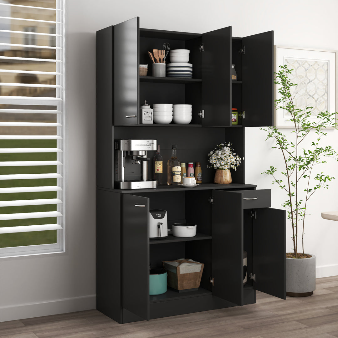 70.87' Tall Wardrobe& Kitchen Cabine with 6-Doors 1-Open Shelves 1-Drawer