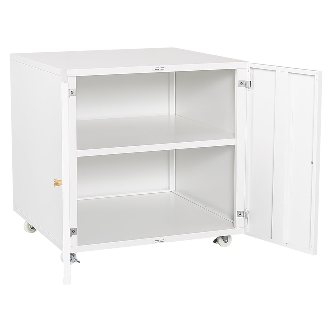 White Metal Printer Stand with Storage and Adjustable Shelf for Home Office