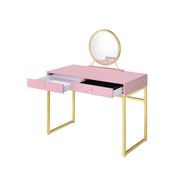Pink & Gold Finish Vanity Desk W/Mirror & Jewelry Tray
