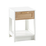 Load image into Gallery viewer, 15.75&#39; Modern White Rattan End Table with Drawer
